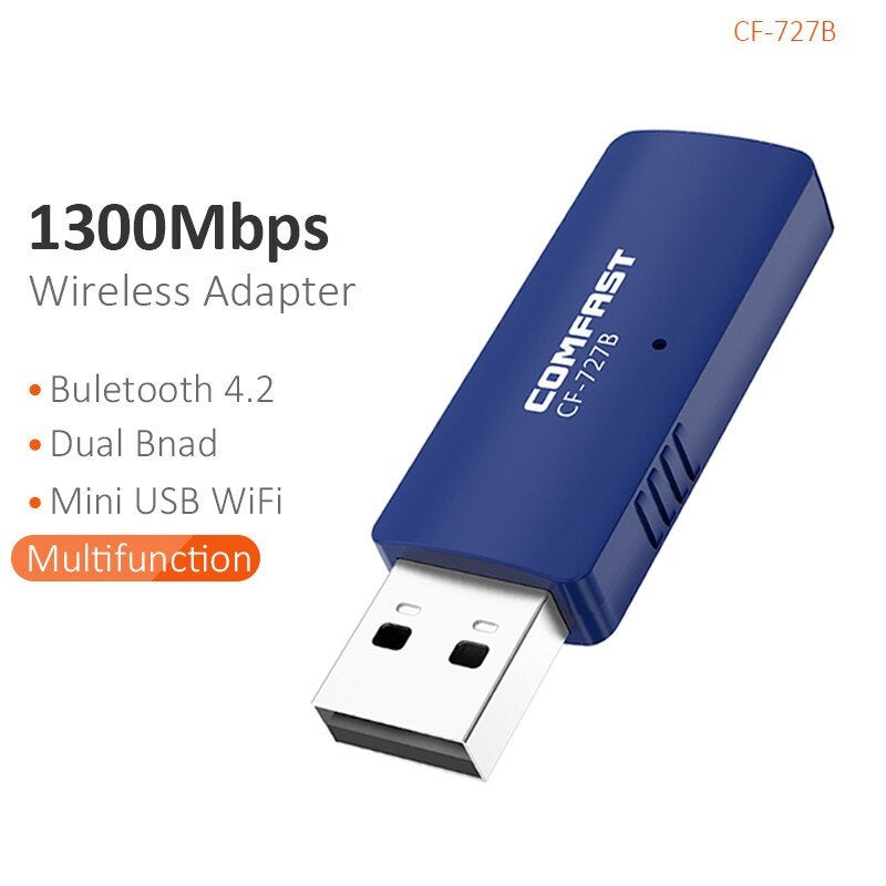 COMFAST 1300Mbps Bluetooth+WiFi USB Wireless WiFi Adapter Receiver Dual Band 2.4G/5G CF-727B