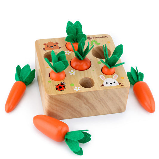 Montessori Shape Puzzle for Sizing Carrots Harvest Development Gifts for Skills Wooden Toys for 1 Year Boys and Girls