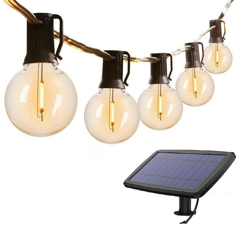 G40 Solar Powered 18Ft Outdoor Patio Globe String Lights Bistro Yard Decoration Glass E12 LED 10 Bulbs 2200mAh Battery