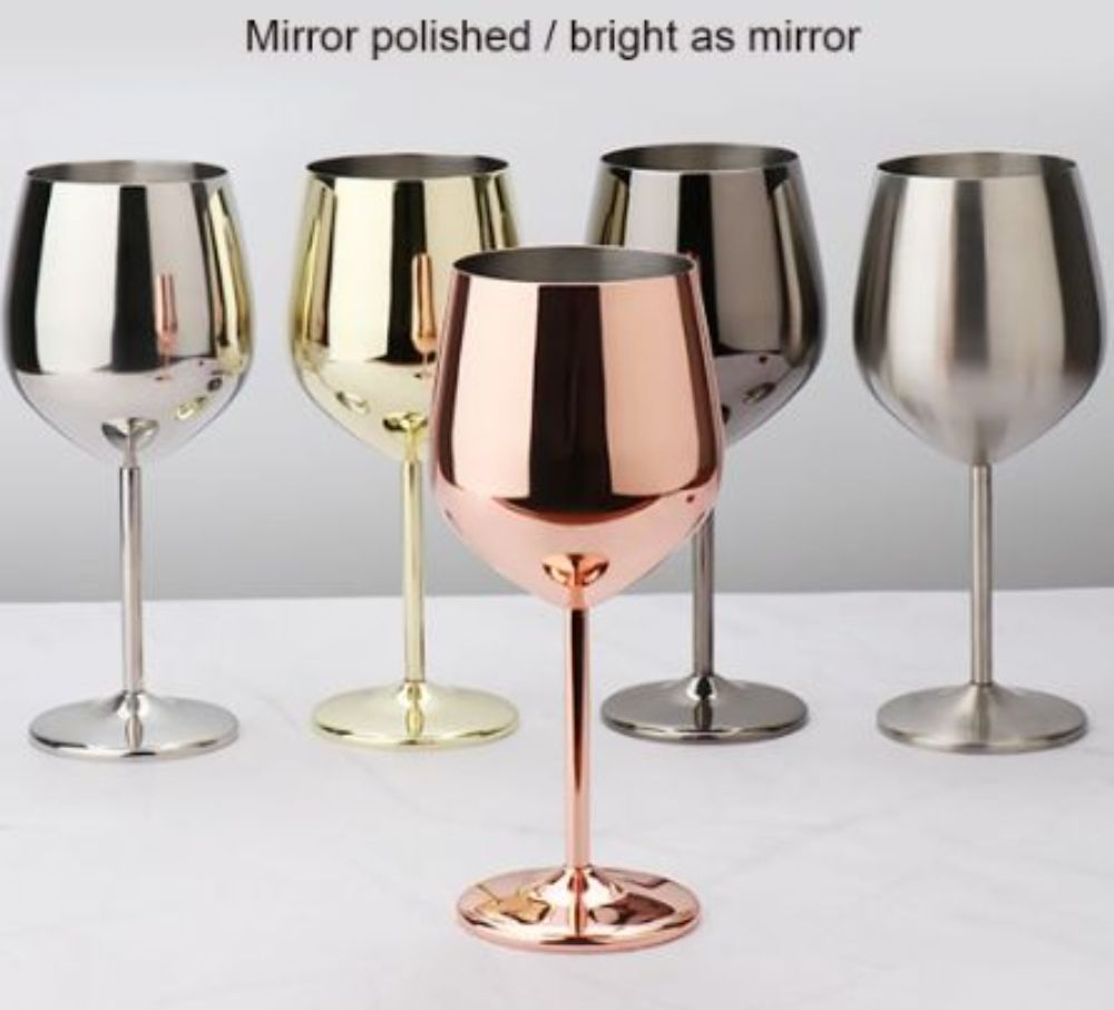 Stainless Steel Wine Glass 500ml Single-layer Unbreakable Stemmed Cocktail Goblet, Bright Light Wear Resistant Durable