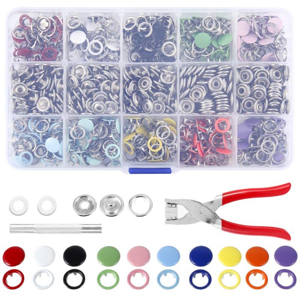 200 Sets 10 Colors Snap Fasteners Kit Metal Hollow and Solid Five Claw Buckle Set with Hand Pressure Pliers Tool DIY Sew