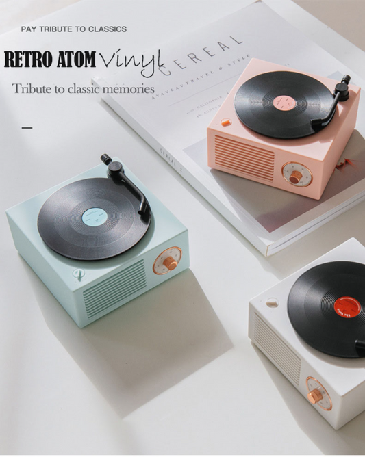 Retro Atom Vinyl Record Player Bluetooth Speaker Audio Desktop Wireless Multi-function Mini Portable Speaker Supports SD