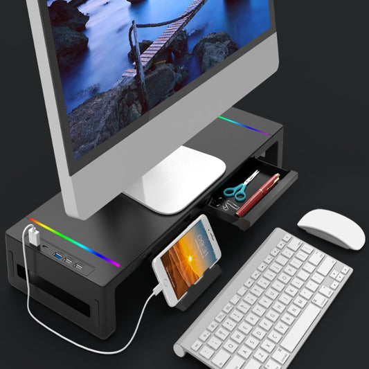USB 3.0 Monitor Riser Adjustable Monitor Stand Computer Foldable Stand Phone Mount With Drawer With Lights Monitor Shelf
