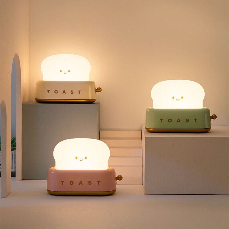 Creative Toast Night Light USB Rechargeable Timing LED Cute Sleep Lamp Household Decorative Lamp for Home Bedroom Table