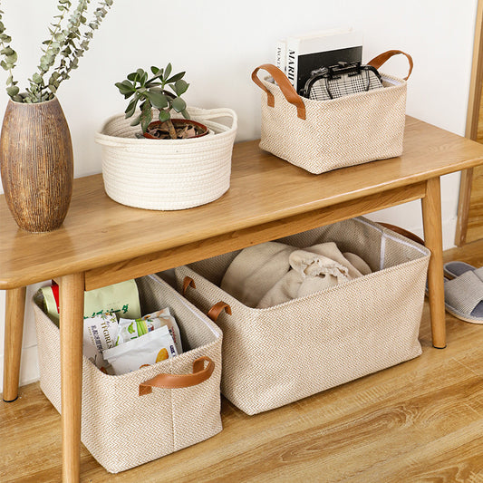 Natural Storage Basket Storage Box Cabinet Clothing Storage Basket Khaki Beige Handle Carrying Durable Organizing Basket