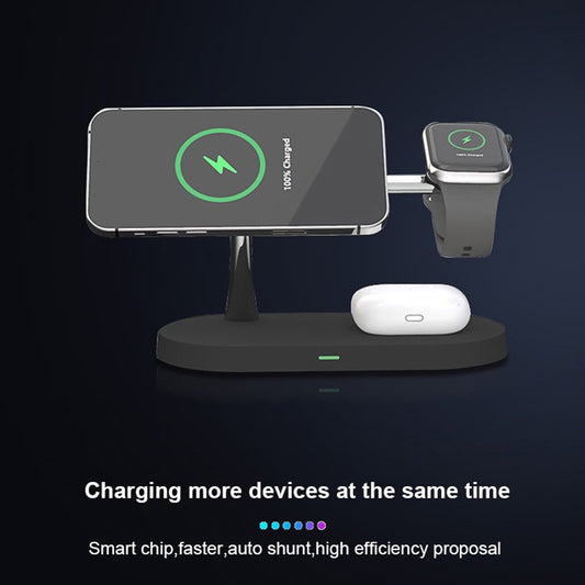 3 in 1 Magnetic Wireless Charger 15W Fast Wireless Charging Station for Phone/Watch/Earphones  with LED Night Lighting