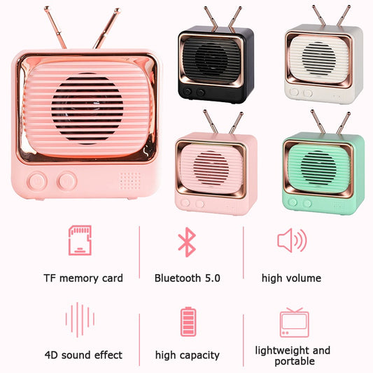 DW02 Portable Bluetooth Speaker Mini Retro TV Style Surround Rechargeable Audio Speaker
