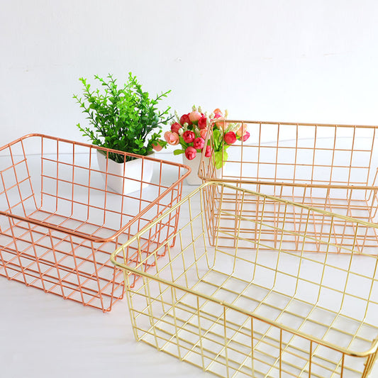 Nordic Metal Storage Basket Golden Home Wrought Iron Sundries Storage Basket Desktop Snack Fruit Storage Basket