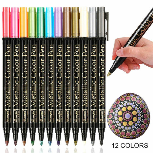 12 Colors Metallic Marker Pens DIY Craft Scrapbook Card Rock Painting Pens Christmas Gift