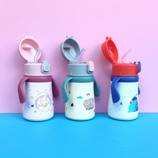 360ml Cartoon Stainless Steel Thermal Flask With Straw Portable Kids Thermos Mug Children Tumbler Drinking Cute Toddlers
