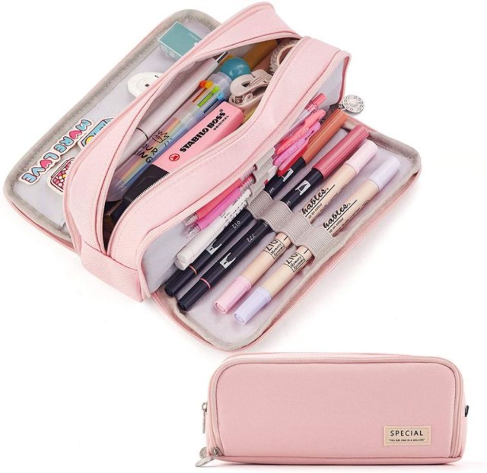 Double Sided Pen Bag Pencil Case Special Macaron Color Dual Canvas Pocket Storage Pouch Stationery School Easy Grip