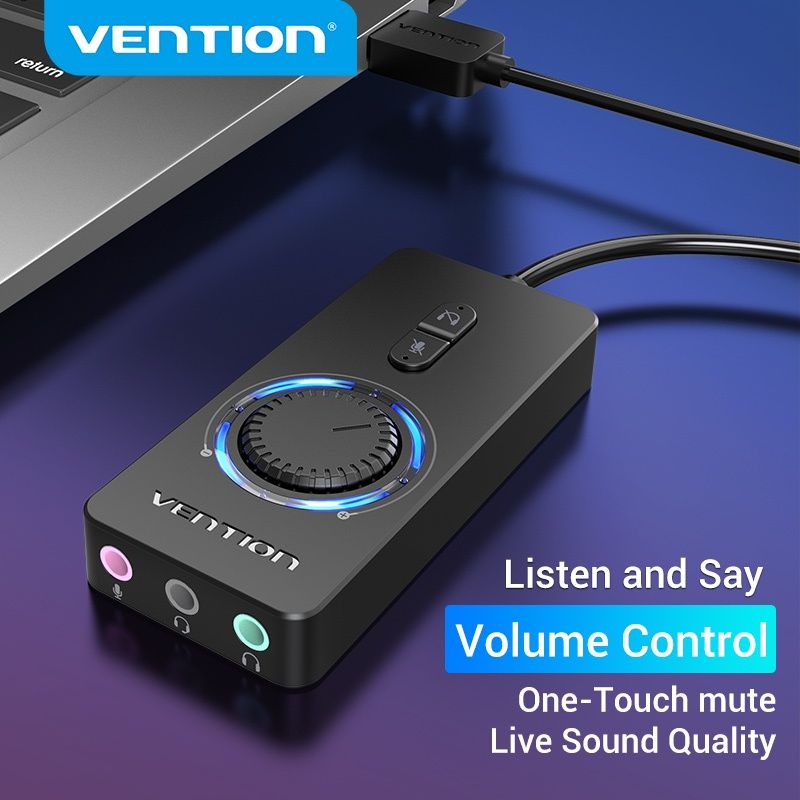 Vention Sound Card USB External Stereo Sound Adapter with Volume Control USB to 3.5mm Audio Adapter for Laptop Speaker