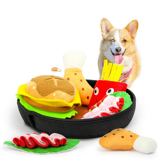 NEW Squeaky Dog Toy Hamburger Hotdog Pet Snuffle Mat Interactive Puppy Dinner Plate for Dogs Food Chew Toys Food Plating