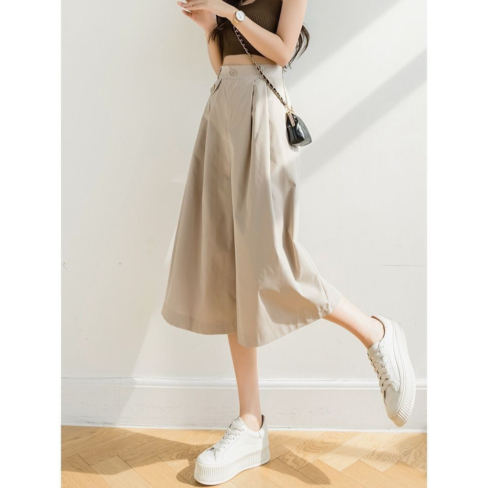 2022 Summer Korean Version Loose Cropped Pants High Waist Wide-leg Pants Slim Female Casual Pleated Casual Capris Skirts