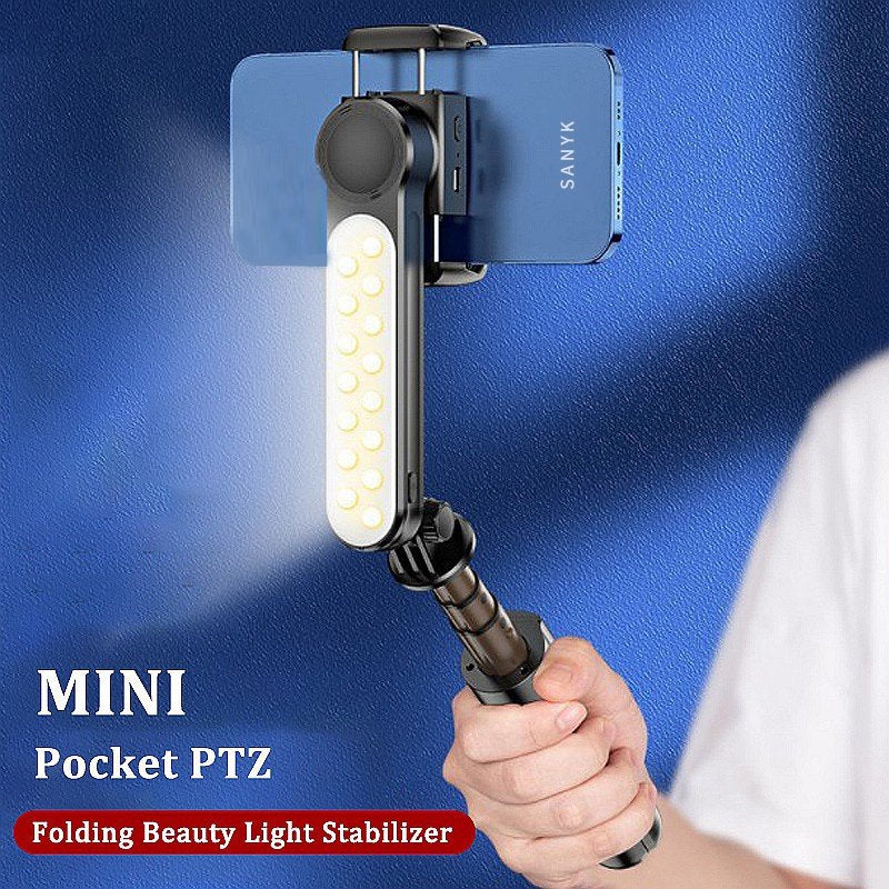 Mobile Phone Single Axis Stabilizer Telescopic Folding Bluetooth Selfie Stick Anti-shake With Led Fill Light Pole Tripod