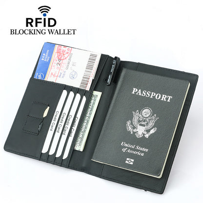 Carbon Fiber Microfiber RFID Passport Cover Leather Elastic Band Travel Document Wallet ID Bag Passport Holder