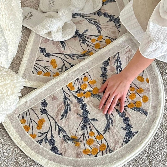ins Style Room Bathroom Carpet Flower Semicircle Waterproof Anti-Slip Absorbent Plush Floor Mat Yellow Flower Plant Rug
