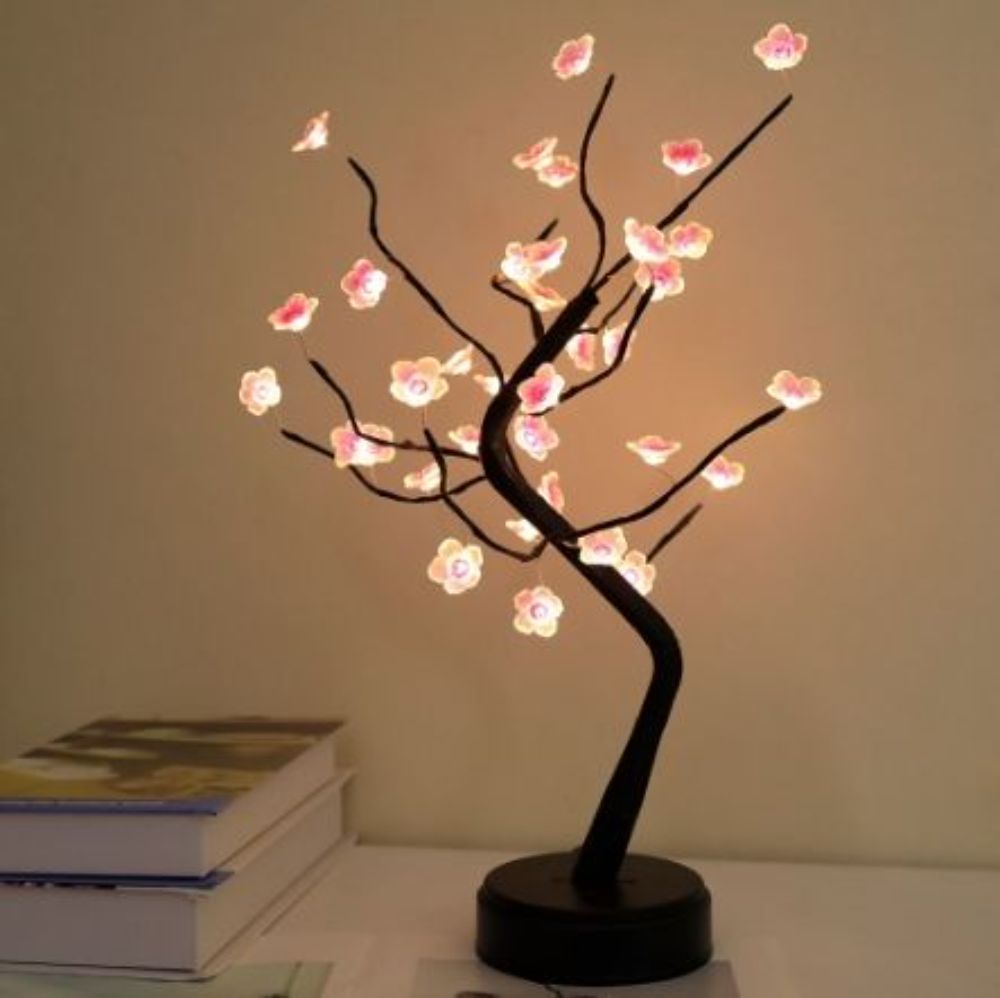 Home Decoration USB/Battery Powered Touch Switch Bonsai Cherry Blossom Pearl Desktop Tree LED Night Lamp Light Unique