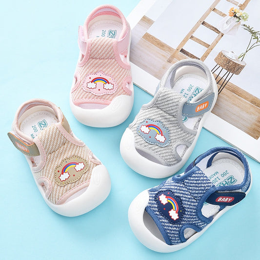 Infant Toddler Sandals Cute Rainbows Pre-walker Shoes 0-3Yrs Baby Girl Boy Rubber Sandals Learn Walking Shoe Lightweight