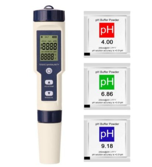 5 in 1 Professional Multi-parameter Combo Testing Meter PH/EC/TDS/Salinity/Thermometer Digital Multi-Function Tester