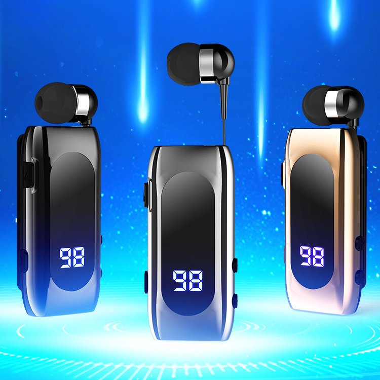 K55 Bluetooth-compatible Headset Lavalier Retractable Cable V5.2 Smart In-ear Single Sports Earphone With Led Digital