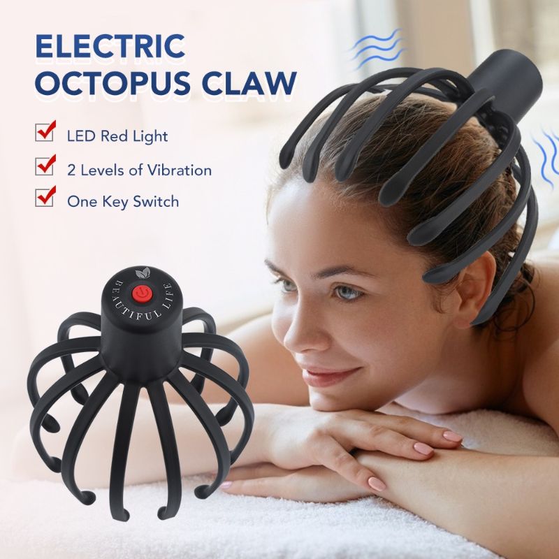 Electric Octopus Claw Scalp Massager Hands Free Therapeutic Head Scratcher Rechargeable Hair Stimulation Stress Reliever