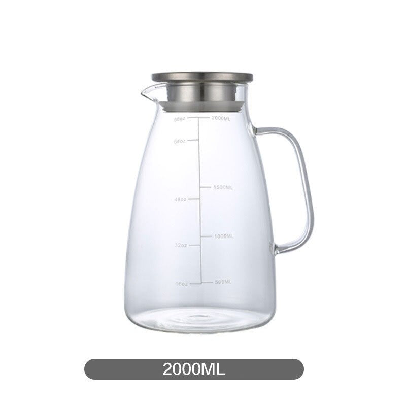 2L Large Capacity High Borosilicate Hydrochloric Acid Glass Jug Heat-resistant Glass Jug Juice Glass Jug Precision Scale With Stainless Steel Filter