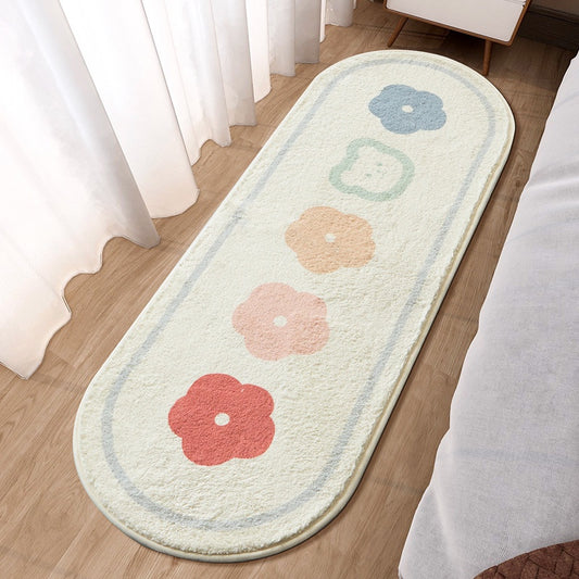 Flower Carpet Bedside Non-slip Rugs Floor Mat Home Decor Cute Bear Rabbit Cat Long Carpet Oval Fluffy Foot Mat Area Rugs