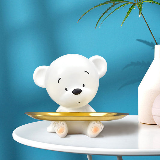 Creative White Bear Resin Statue Storage Tray Figurine Sculpture Trinkets Nordic Home Decor Living Room Table Key Holder