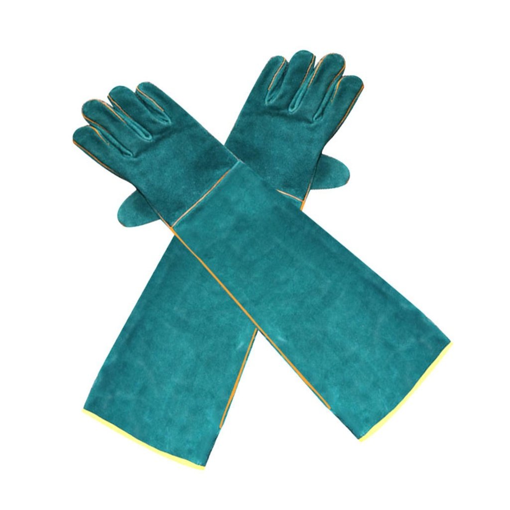 Anti-Bite Safety Gloves Ultra Long Leather Green Pets Grip Biting Protective Gloves for Catch Dog Cat Reptiles Animal