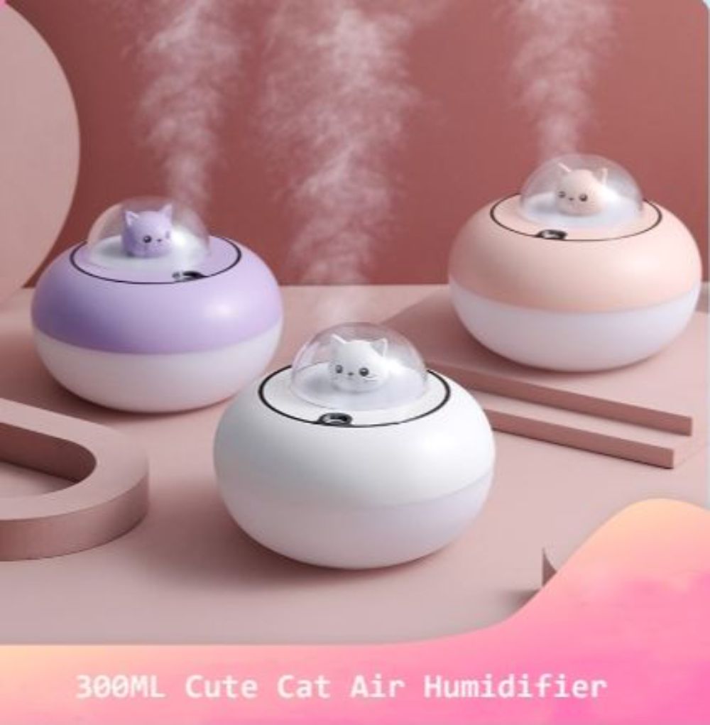 300ML Air Humidifier Cute Cat Diffuser USB Aroma Purifier Cool Mist Maker Adjustable With Night Lights At Night For Home