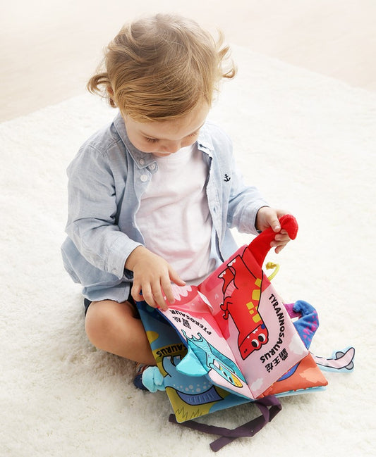 Baby Chinese English 3D Sensory Cloth Dino Book Kids Crinkle Sound Educational Crinkly