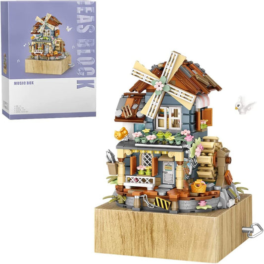 LOZ Lizhi Classical Windmill House Music Box Small Particle Assembled Building Block Toys National Trend Educational Model