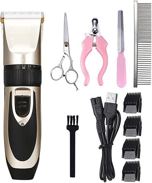 Lixada Dog Hair Trimmer Professional Pet Grooming Set Electrical Rechargeable Pet Clipper Shaver Set Haircut Machine