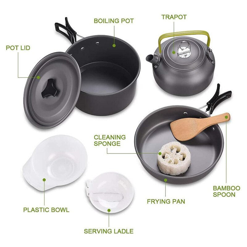 Camping and Hiking Cooking Set Nonstick Aluminum Portable Outdoor Tableware Kettle Pot Frying Pan Cookware