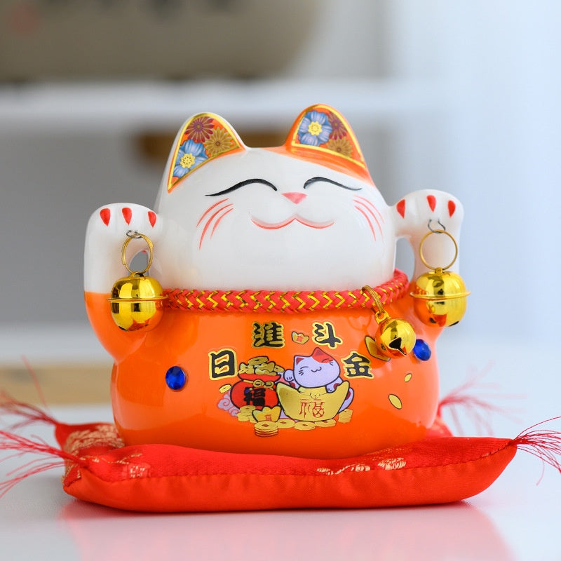 Lucky Cat Maneki Neko Ceramic Savings Bank Fortune Cat Home Decoration Statues Small Ornaments Creative Piggy Bank