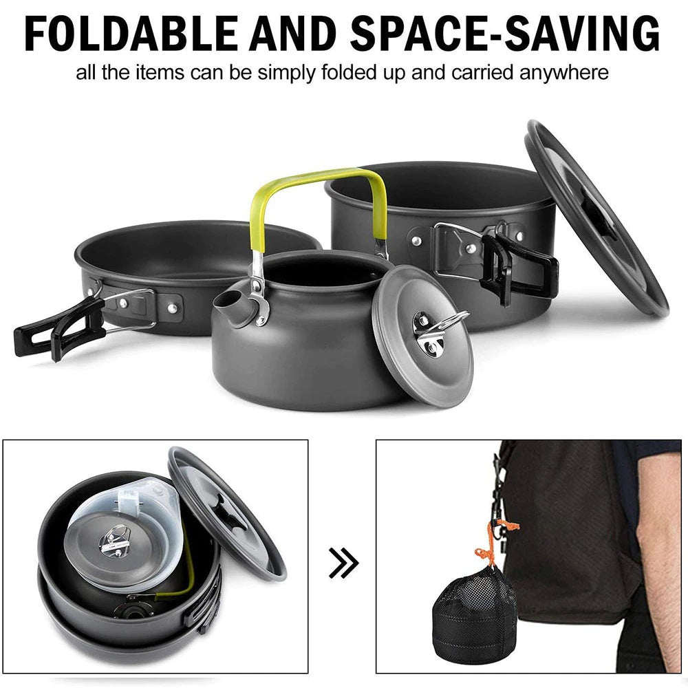 Camping and Hiking Cooking Set Nonstick Aluminum Portable Outdoor Tableware Kettle Pot Frying Pan Cookware