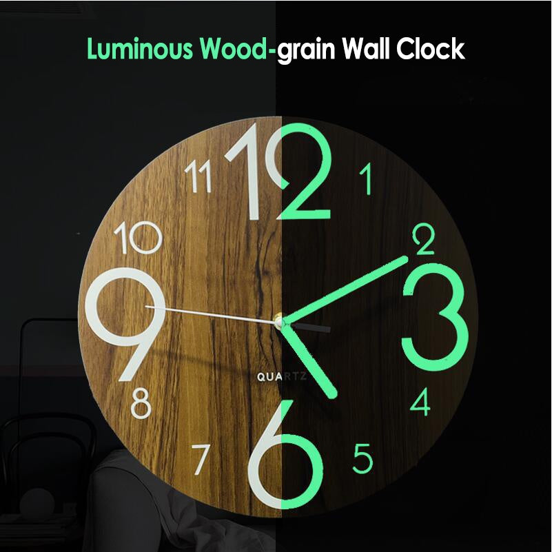 12 inch Wooden Wall Clock Luminous Number Hanging Clocks Quiet Dark Glowing Wall Clocks Modern Watches Non-ticking Clock