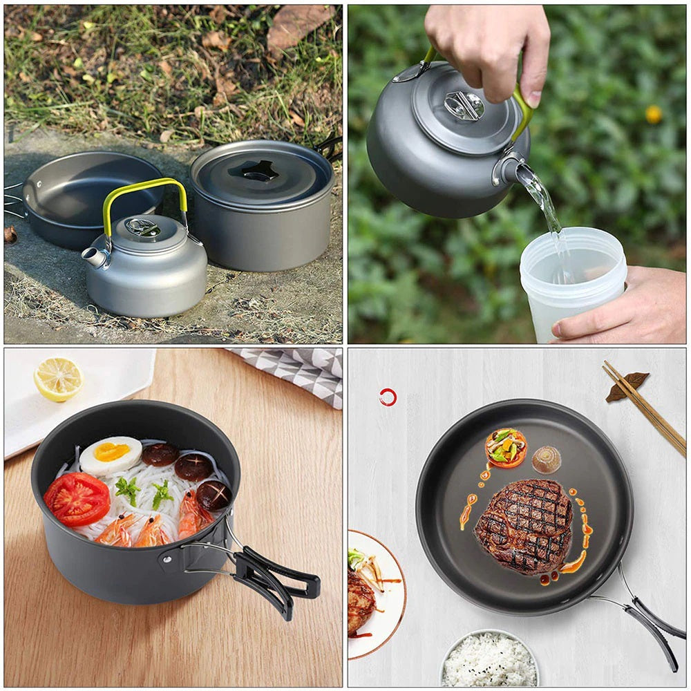 Camping and Hiking Cooking Set Nonstick Aluminum Portable Outdoor Tableware Kettle Pot Frying Pan Cookware