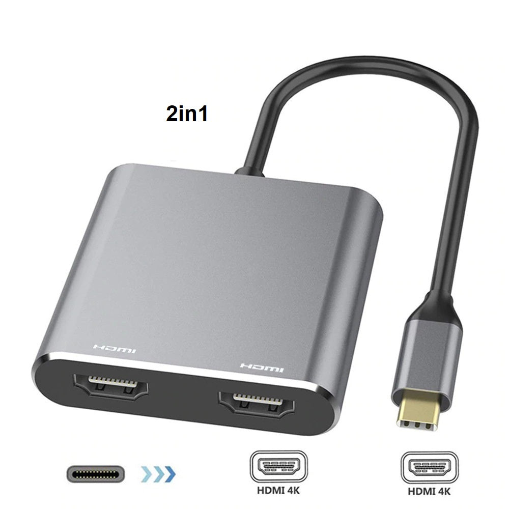 4in1 Type-C to Dual HDMI USB3.0 PD Fast Charging Dual Screen Extend Display USBC Hub Docking Station Converter