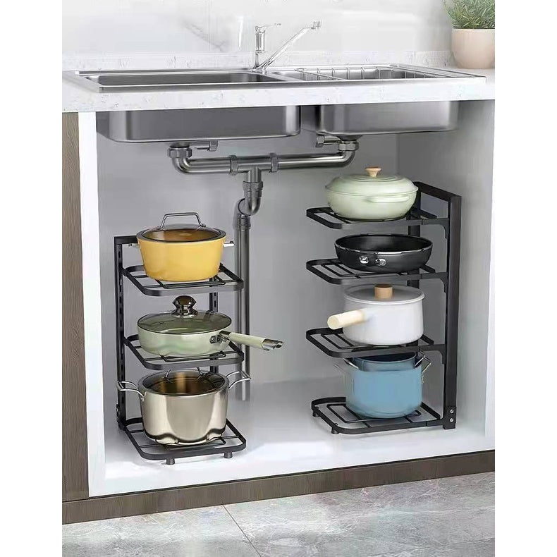 Adjustable Pot Rack / Under Sink Rack / Collapsible Kitchen Shelf Storage / 4 Layer Kitchen Pot Rack / Adjustable Height