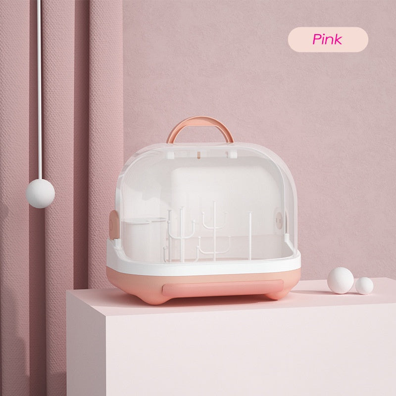 Portable Baby Bottle Drying Rack Storage Box Anti-Dust with Detachable Tray Milk Bottle Drainer