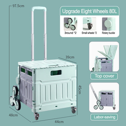 Large Folding Trolley Foldable Box Shopping Cart Trolley Kitchen Storage Box Wheeled Rolling Crate-Mobile Folding Cart