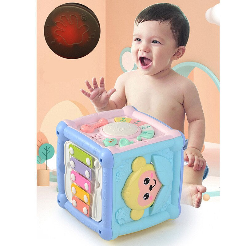 Baby Multi-Function Musical Toy Geometric Building Block Knocking Piano Drummer Polyhedral Smart Cube Educational Toys