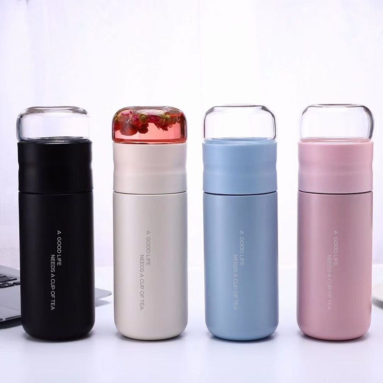 Insulated Cup with Filter Stainless Steel Tea Bottle Cup with Glass Infuser Separates Tea and Water 300ML Double Tea