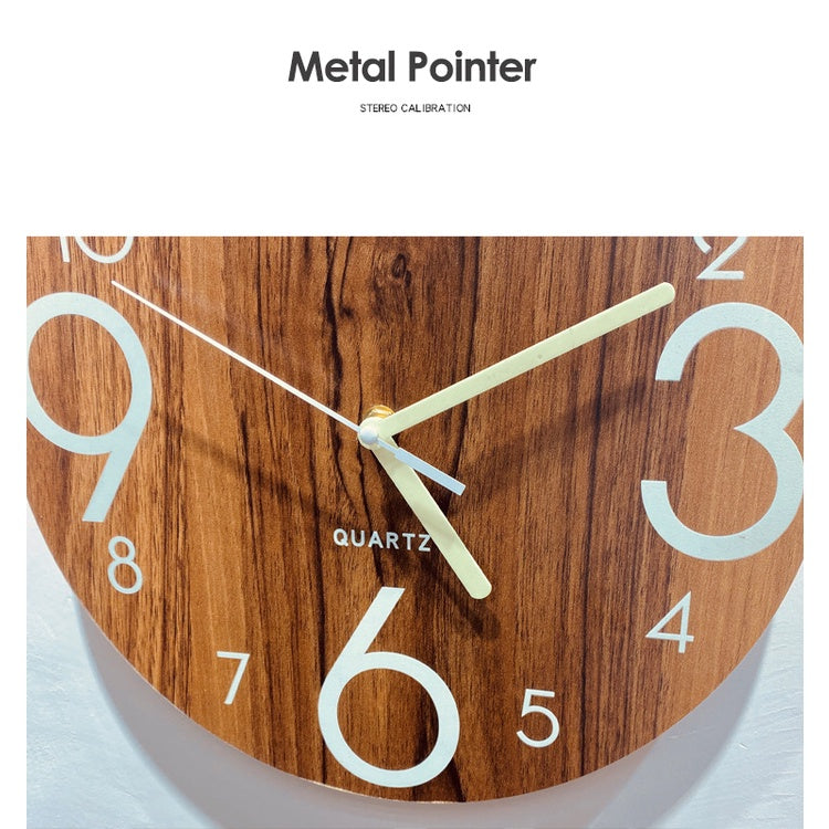 12 inch Wooden Wall Clock Luminous Number Hanging Clocks Quiet Dark Glowing Wall Clocks Modern Watches Non-ticking Clock