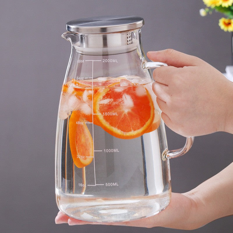 2L Large Capacity High Borosilicate Hydrochloric Acid Glass Jug Heat-resistant Glass Jug Juice Glass Jug Precision Scale With Stainless Steel Filter