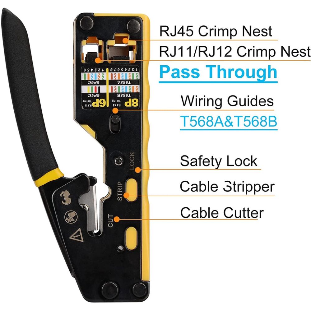 Cat6 Cat5 Cat5e 8P8C RJ45 Crimp Tool Pass Through Crimper Cutter Modular Connector Ethernet All-in-one Wire Tool