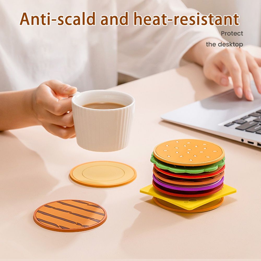 8pcs/set Cute Burger Cup Pad Slip Insulation Hamburger Placemat Coffee Cups Coaster Placemat Home Table Decor for Table