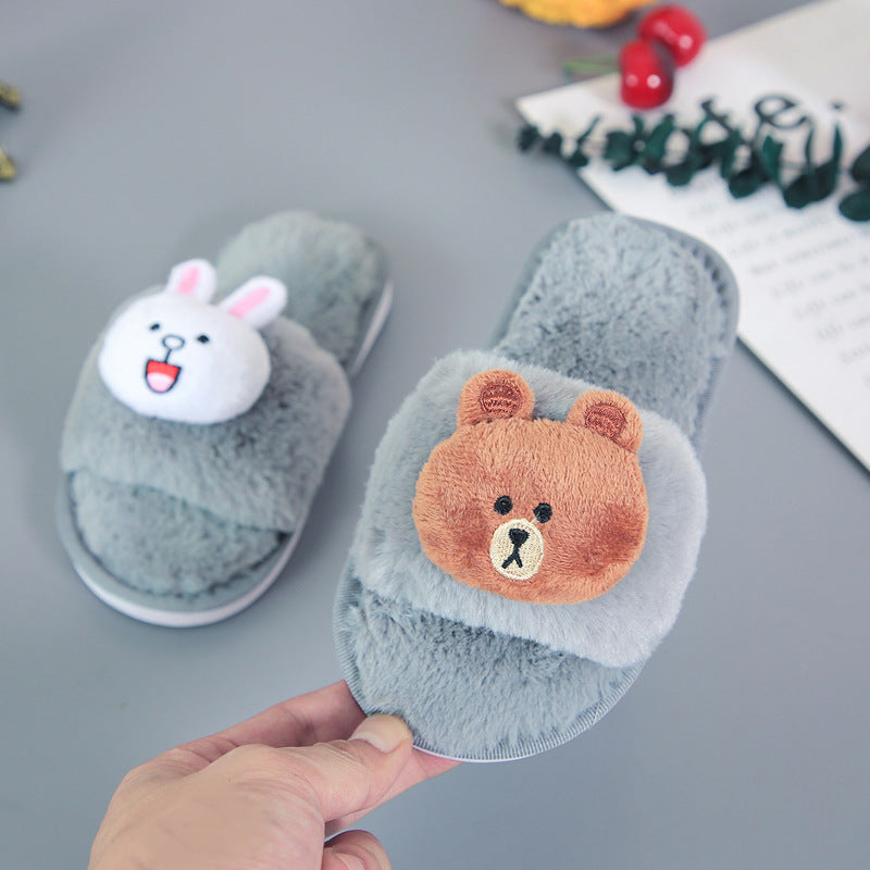 Indoor House Slipper Soft Plush Cotton Cute Slippers Cartoon Non-Slip Home Floor Furry Men Women For Bedroom Holiday